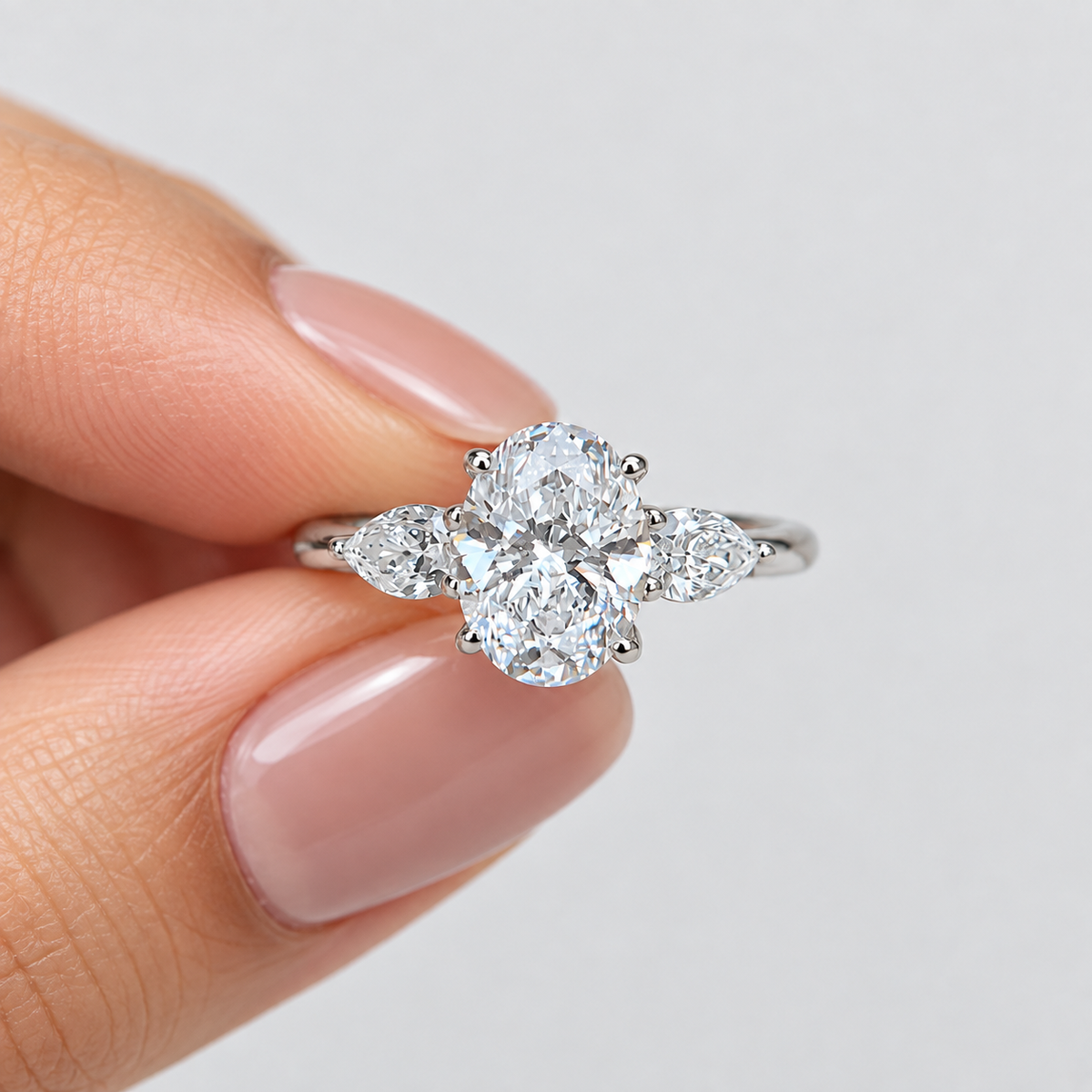 1.50 Ct. Lab Grown Diamond Three Stone Ring Oval & Pear (VS-EF)