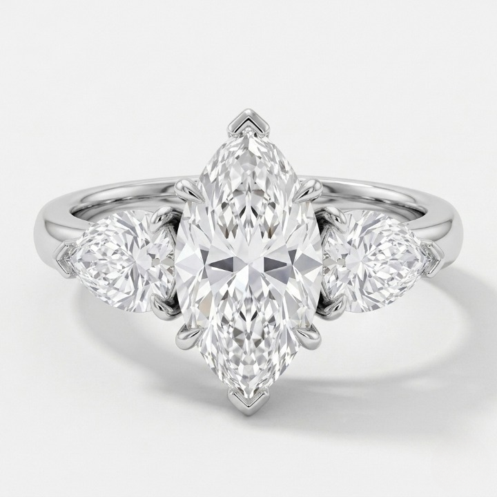 3 Ct. Lab-Grown Diamond Three Stone Ring Marquise Cut Ring (VS-EF)