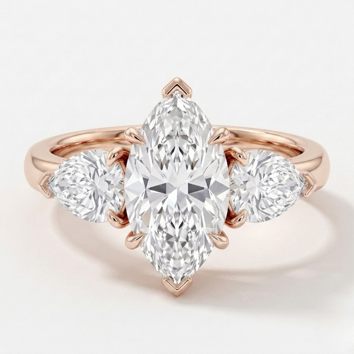3 Ct. Lab-Grown Diamond Three Stone Ring Marquise Cut Ring (VS-EF)