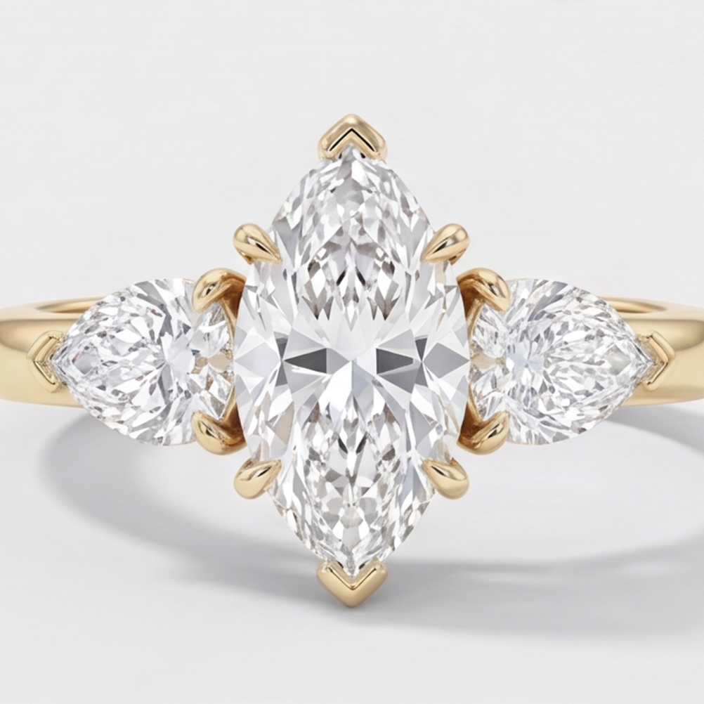 3 Ct. Lab-Grown Diamond Three Stone Ring Marquise Cut Ring (VS-EF)