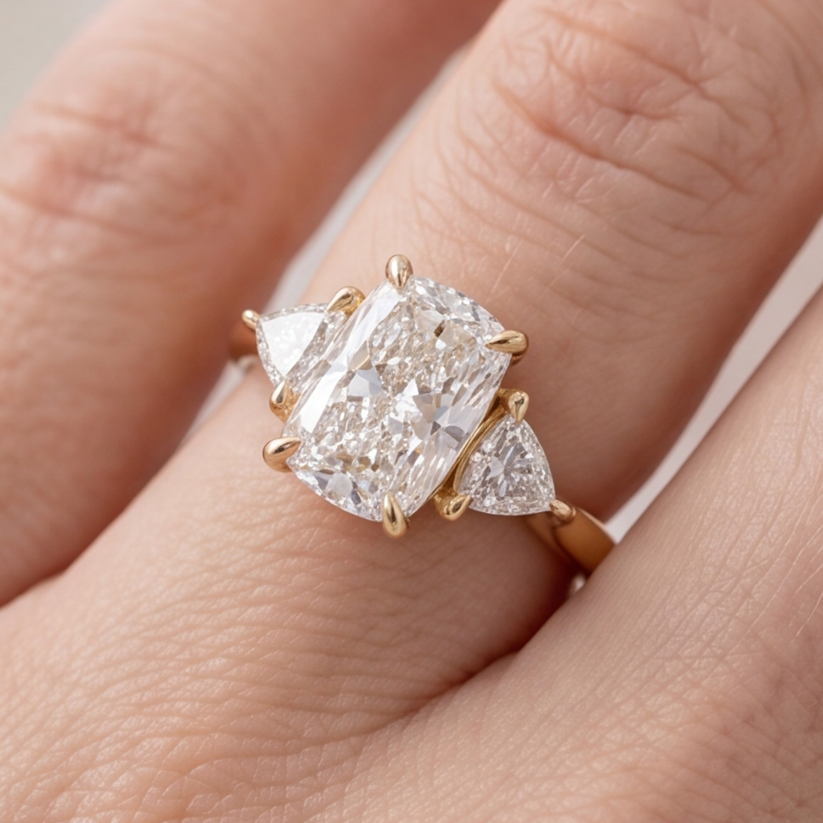 4.5 Lab-Grown Diamond Three Stone Ring Cushion Cut Ring (VS-EF)