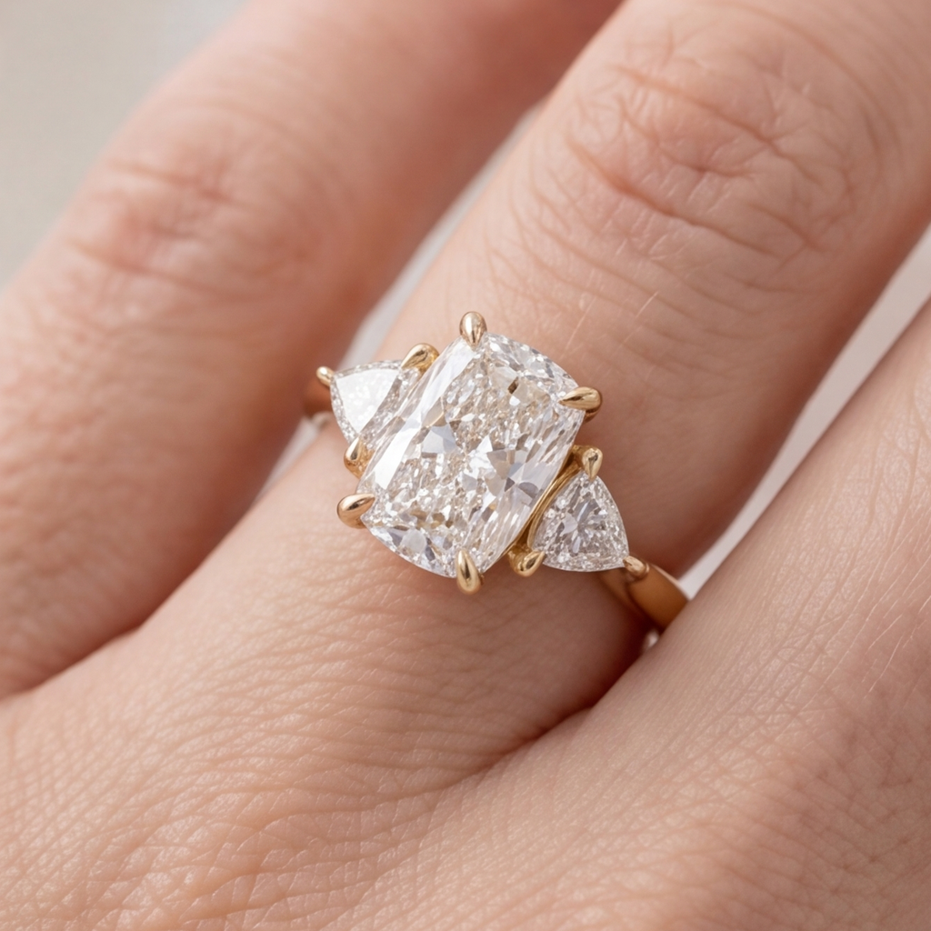 4.5 Lab-Grown Diamond Three Stone Ring Cushion Cut Ring (VS-EF)