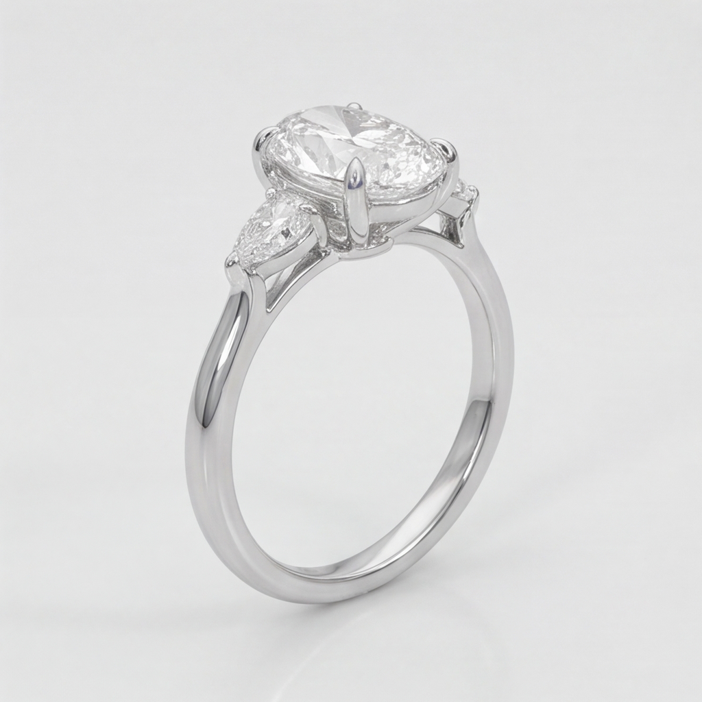 2.5 Lab-Grown Diamond Three Stone Ring Oval Cut Ring (VS-EF)