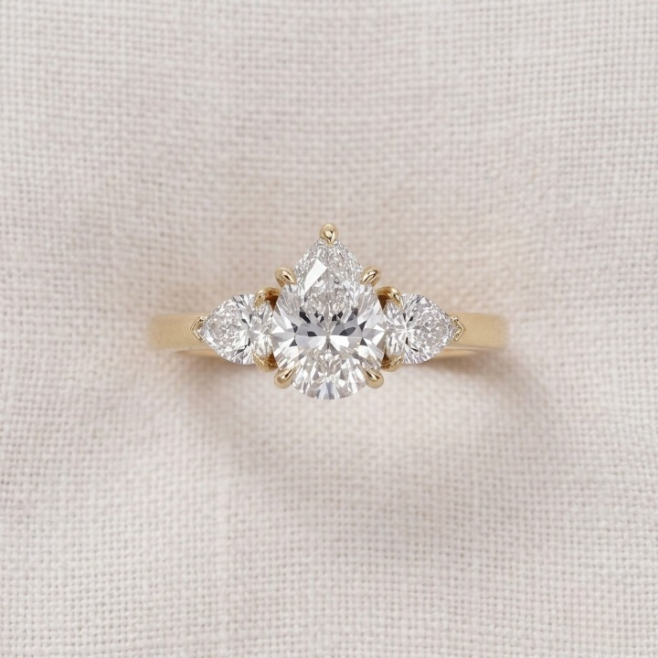 1.5 Ct. Lab-Grown Diamond Three Stone Ring Pear Cut Ring (VS-EF)