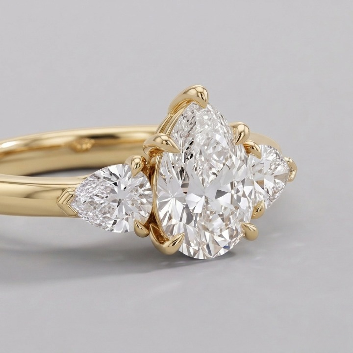1.5 Ct. Lab-Grown Diamond Three Stone Ring Pear Cut Ring (VS-EF)