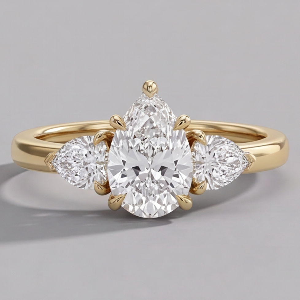 1.5 Ct. Lab-Grown Diamond Three Stone Ring Pear Cut Ring (VS-EF)