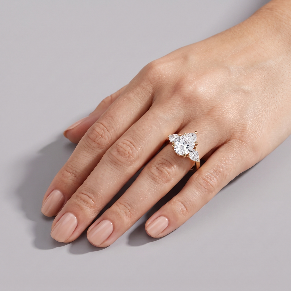 1.5 Ct. Lab-Grown Diamond Three Stone Ring Pear Cut Ring (VS-EF)