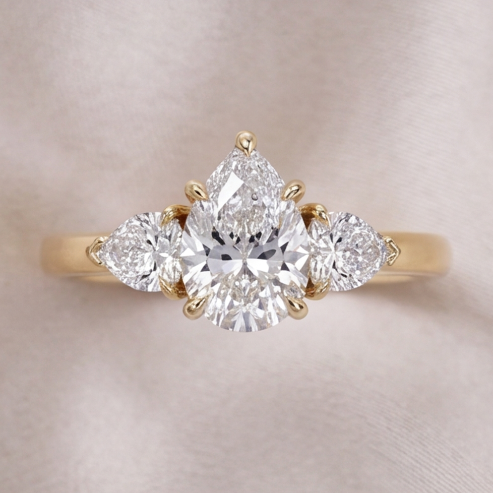 1.5 Ct. Lab-Grown Diamond Three Stone Ring Pear Cut Ring (VS-EF)