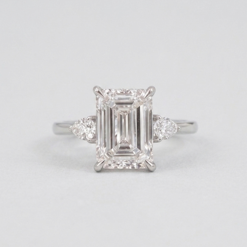 1.5 Lab-Grown Diamond Three Stone Ring Emerald Cut Ring (VS-EF)
