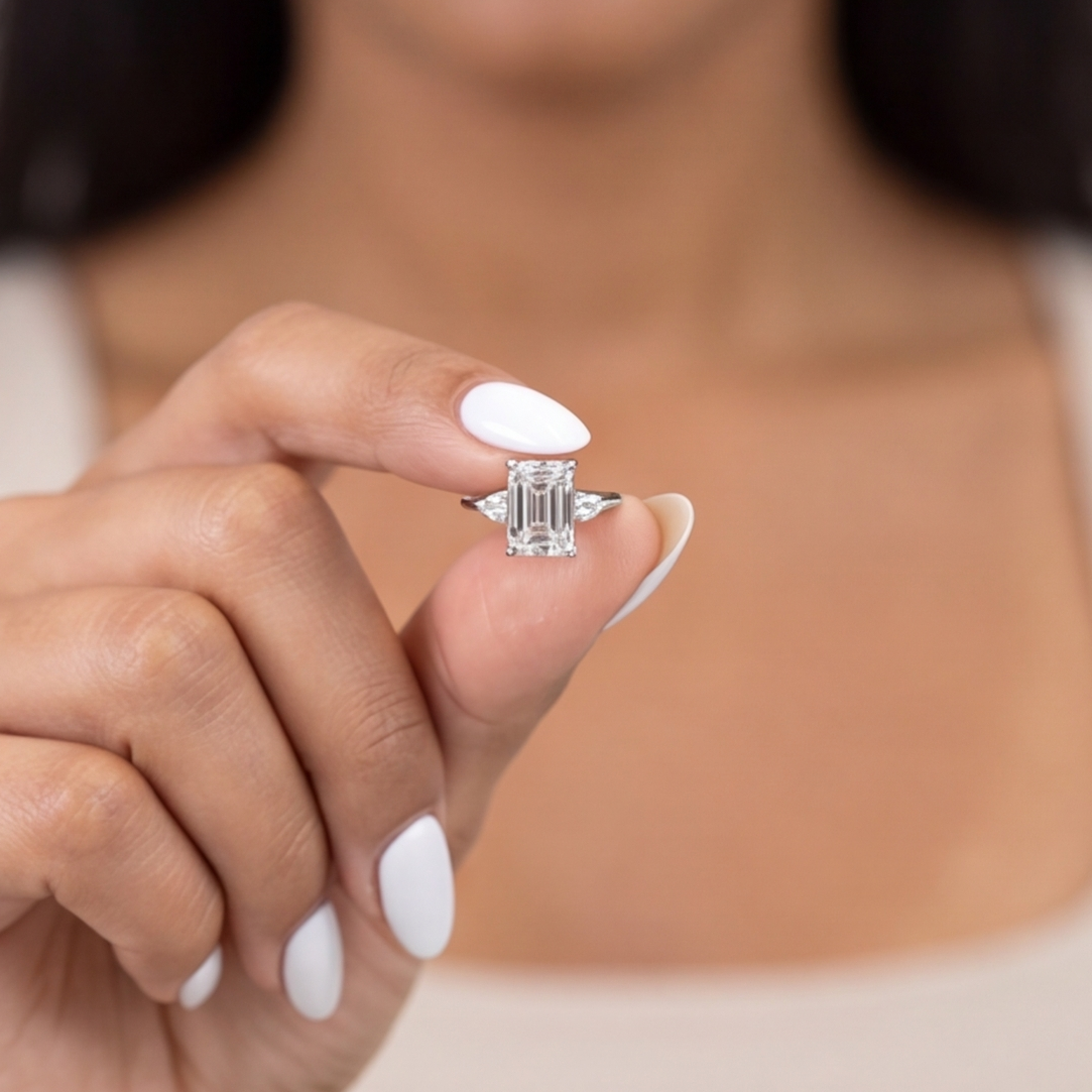 1.5 Lab-Grown Diamond Three Stone Ring Emerald Cut Ring (VS-EF)