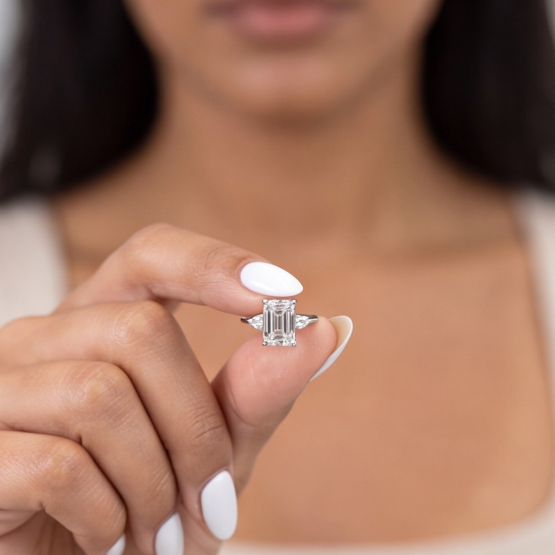 1.5 Lab-Grown Diamond Three Stone Ring Emerald Cut Ring (VS-EF)