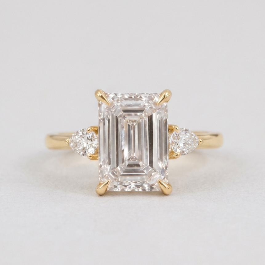 1.5 Lab-Grown Diamond Three Stone Ring Emerald Cut Ring (VS-EF)