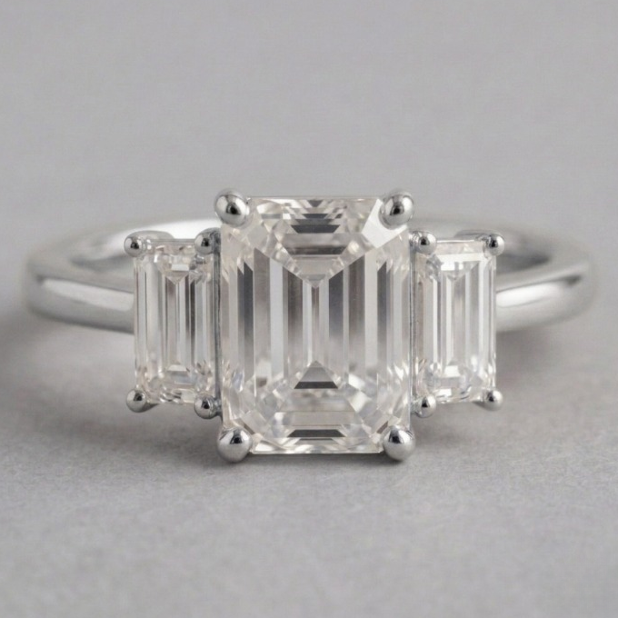 3 Ct. Lab-Grown Diamond Three Stone Ring in Emerald Cut (VS-EF)