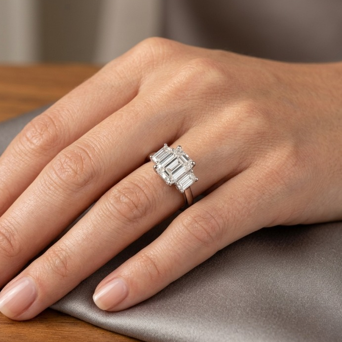 3 Ct. Lab-Grown Diamond Three Stone Ring in Emerald Cut (VS-EF)