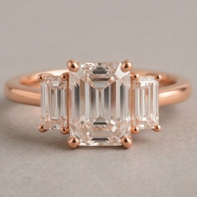 3 Ct. Lab-Grown Diamond Three Stone Ring in Emerald Cut (VS-EF)