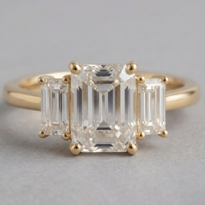 3 Ct. Lab-Grown Diamond Three Stone Ring in Emerald Cut (VS-EF)