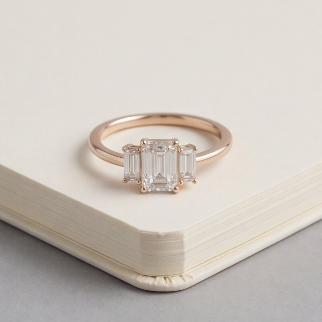 3 Ct. Lab-Grown Diamond Three Stone Ring in Emerald Cut (VS-EF)