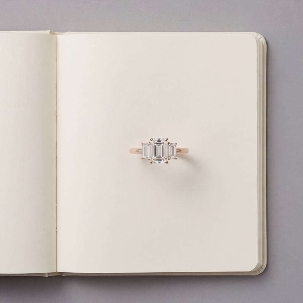 3 Ct. Lab-Grown Diamond Three Stone Ring Emerald Cut Ring (VS-EF)