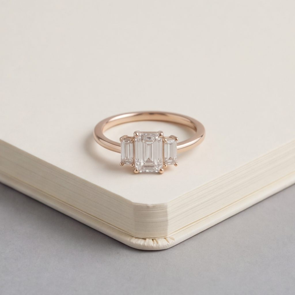 3 Ct. Lab-Grown Diamond Three Stone Ring Emerald Cut Ring (VS-EF)