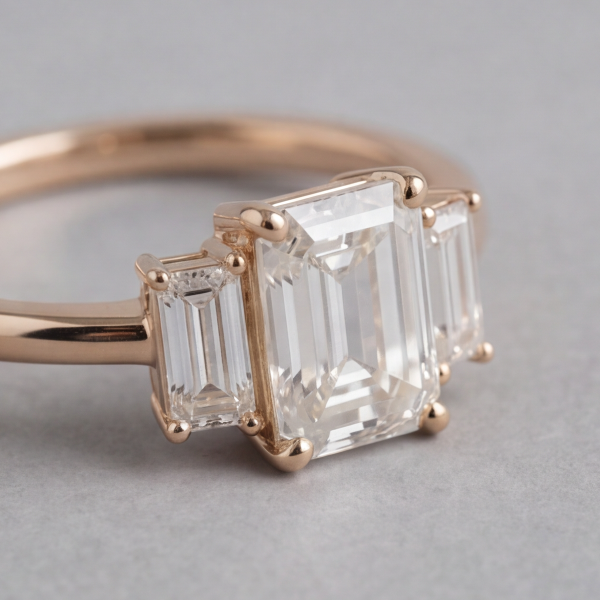 3 Ct. Lab-Grown Diamond Three Stone Ring in Emerald Cut (VS-EF)
