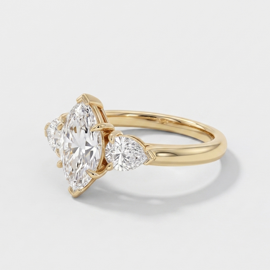 3 Ct. Lab-Grown Diamond Three Stone Ring Marquise Cut Ring (VS-EF)