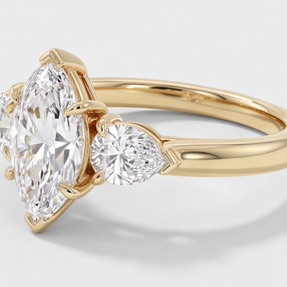 3 Ct. Lab-Grown Diamond Three Stone Ring Marquise Cut Ring (VS-EF)