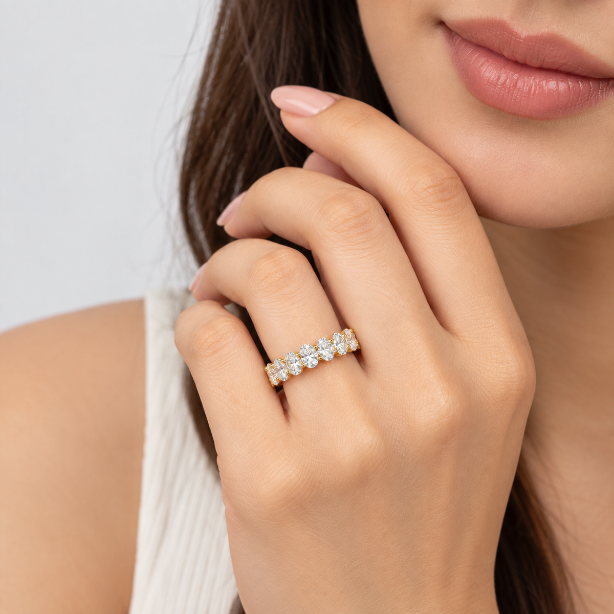 5 Ct. Lab Grown Diamond Oval Cut Eternity Band Ring (EF/VVS-VS)