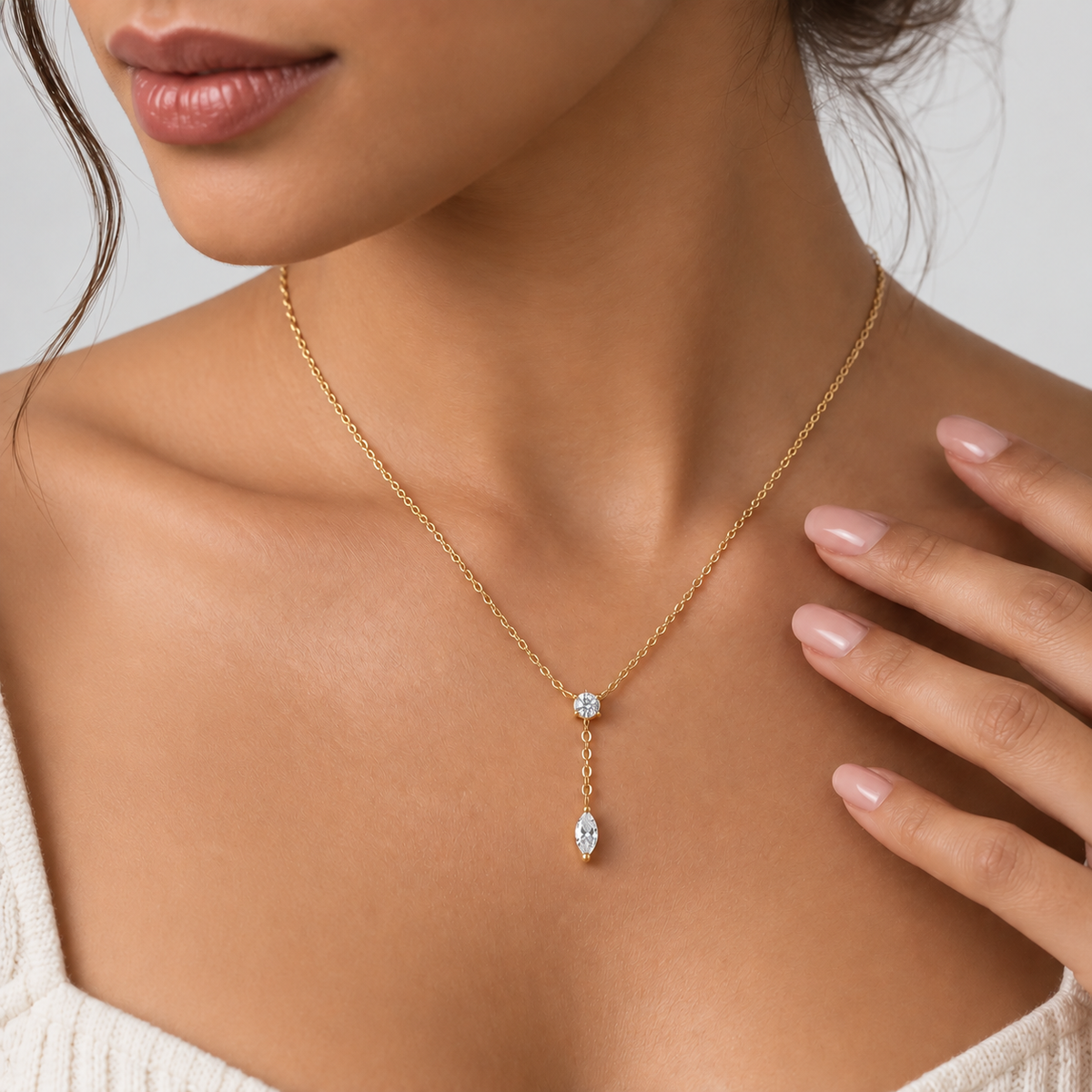 Lab Grown Diamond Round & Marquise Chain Necklace 0.23 Ct. (EF/VVS-VS)