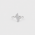 A silver ring featuring a central diamond-shaped cluster of small clear stones, with curved silver bands extending from the sides, shown on a light gray background.