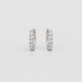 Lab grown diamond huggie hoop earrings in white gold with five round cut diamonds each, front view