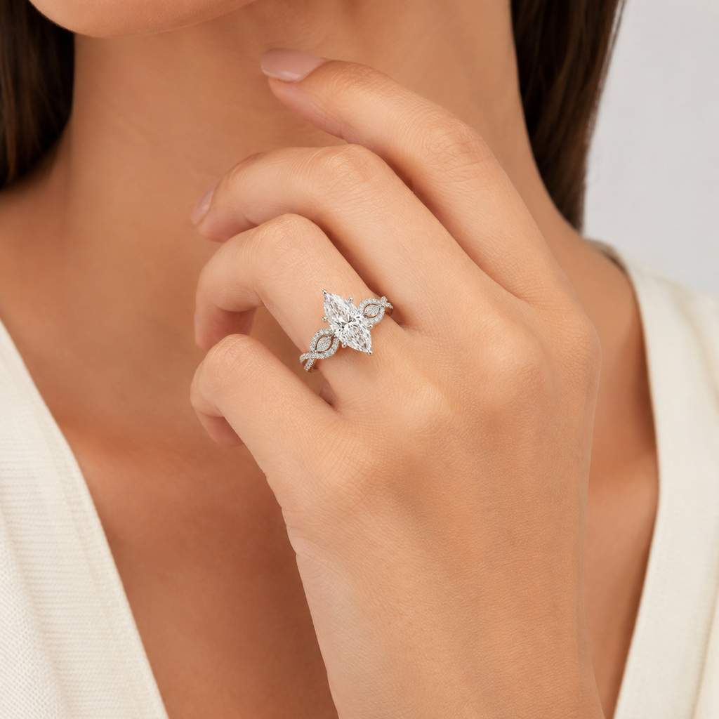 2.37 Ct. Marquise Lab Grown Diamond Solitaire With Accent Ring (VS-EF)