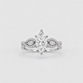 A silver-tone marquise-cut diamond engagement ring with pavé-set diamonds on the band, centered on a light gray background.