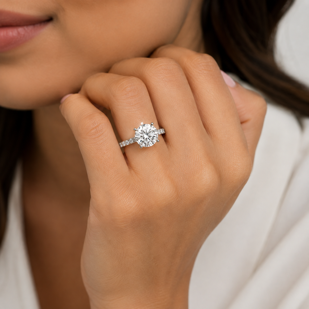 Round Cut Lab Grown Diamond Solitaire With Accents Ring 0.75 Ct. (VS-EF)