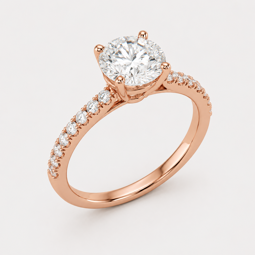 Round Cut Lab Grown Diamond Solitaire With Accents Ring 0.75 Ct. (VS-EF)