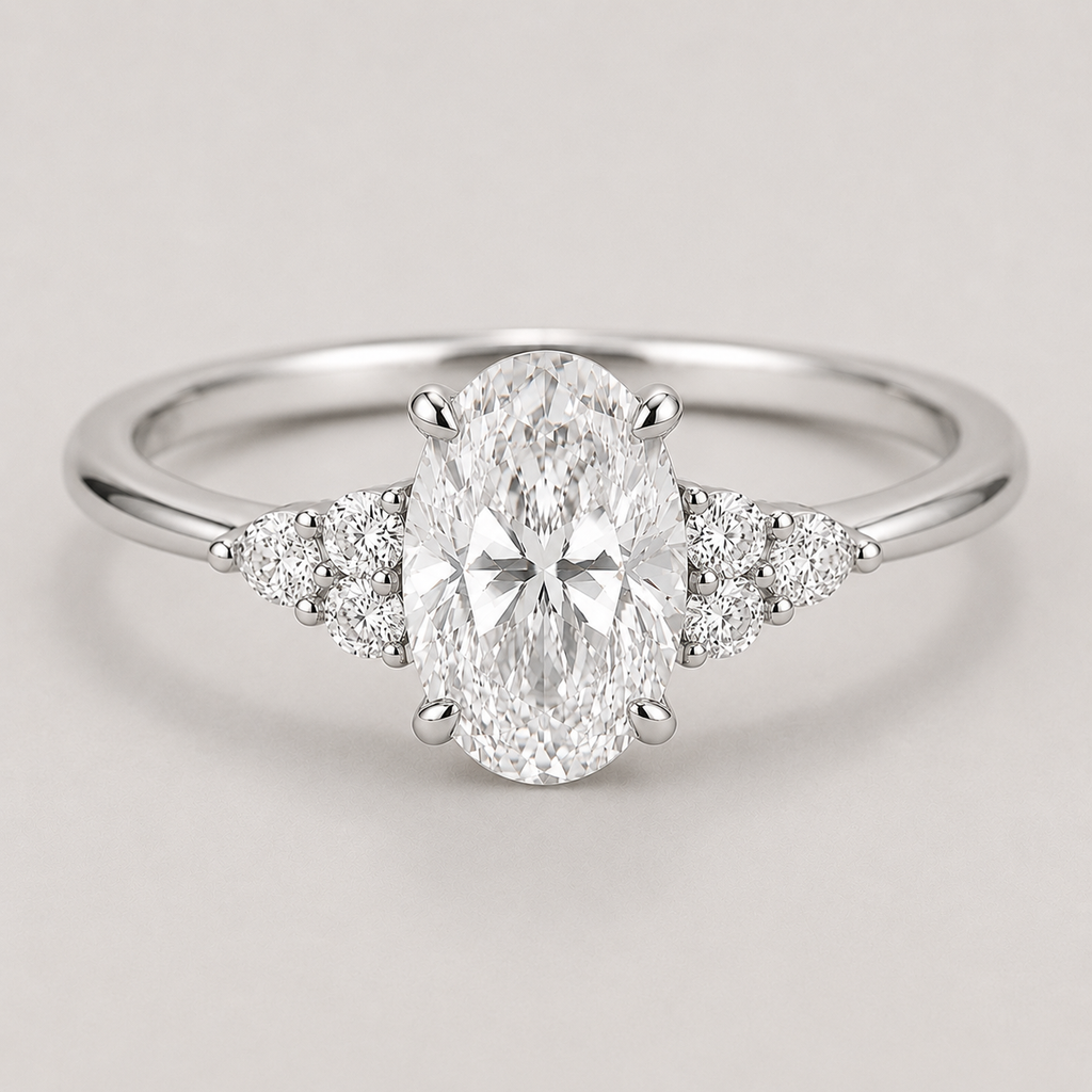 1.11 Ct. Oval Cut Lab Grown Diamond Solitaire With Accent Ring (VS-EF)