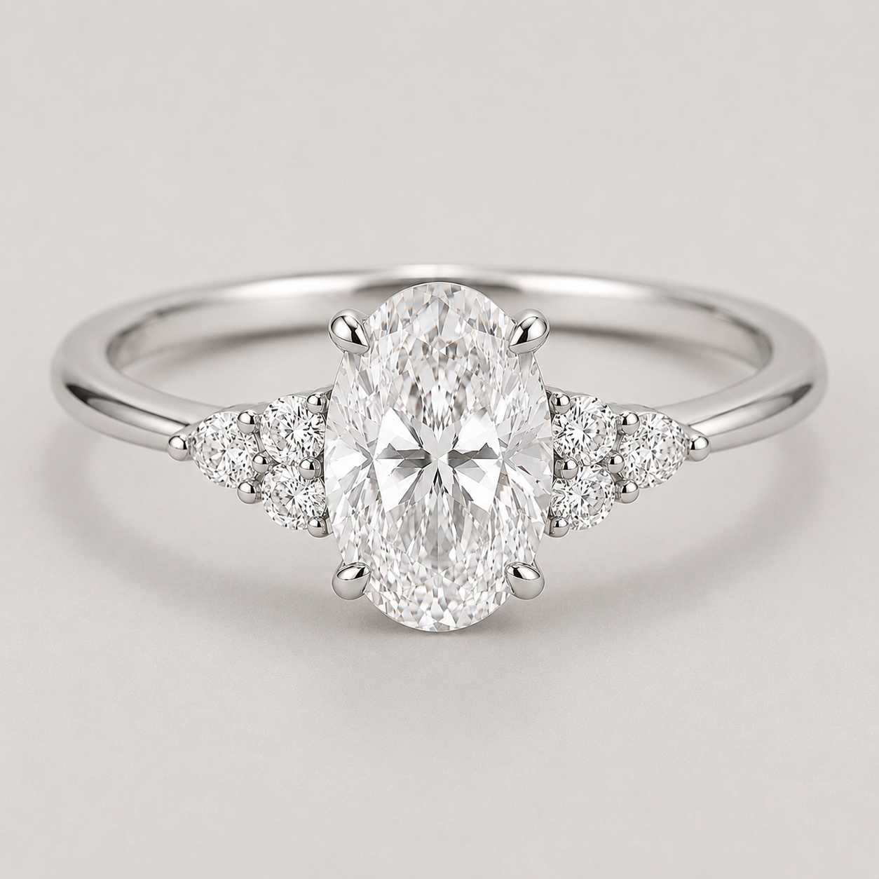 1.11 Ct. Oval Cut Lab Grown Diamond Solitaire With Accent Ring (VS-EF)
