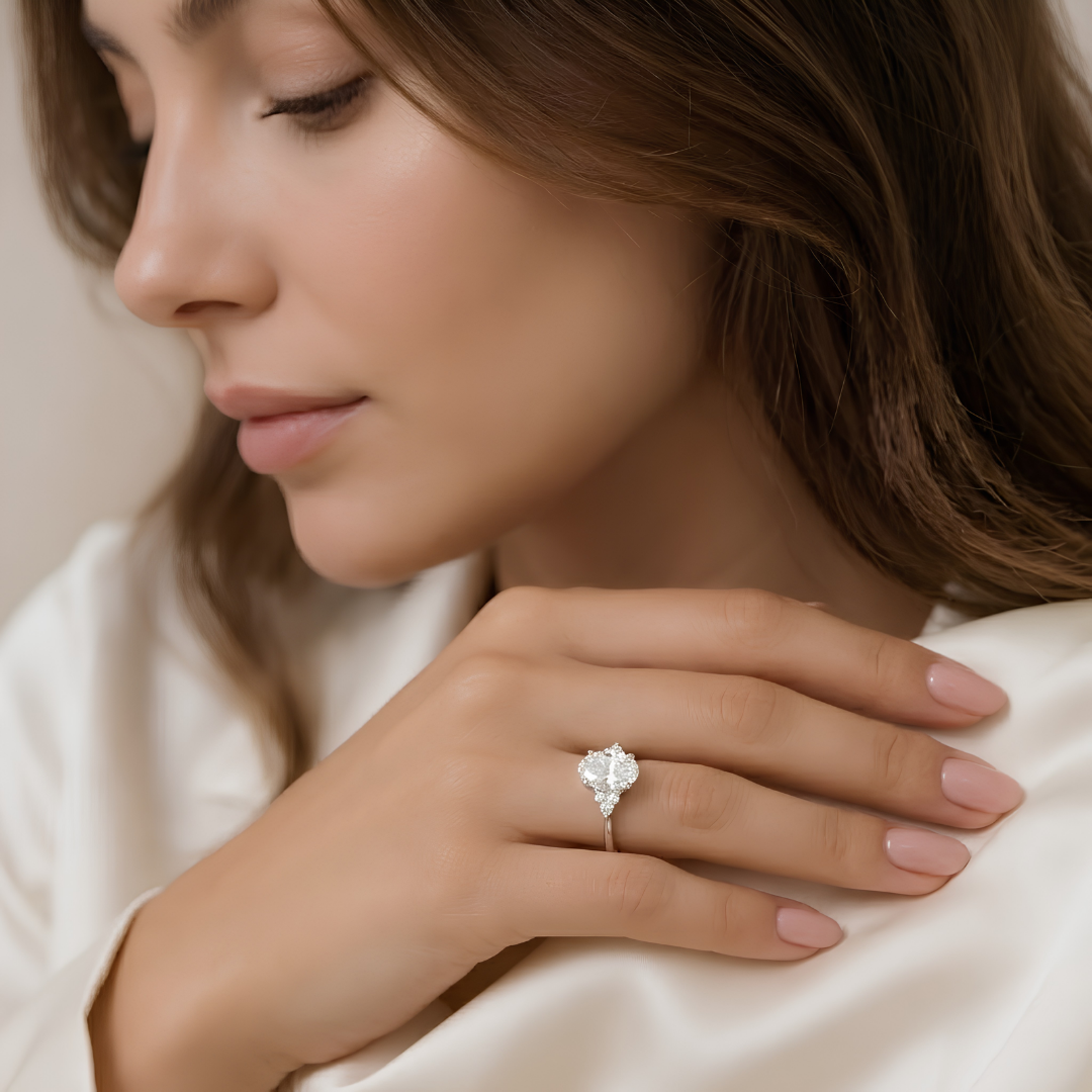 1.11 Ct. Oval Cut Lab Grown Diamond Solitaire With Accent Ring (VS-EF)