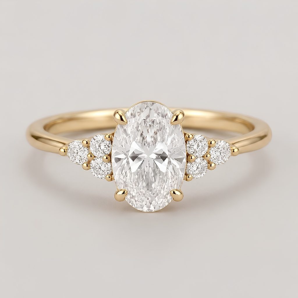 1.11 Ct. Oval Cut Lab Grown Diamond Solitaire With Accent Ring (VS-EF)