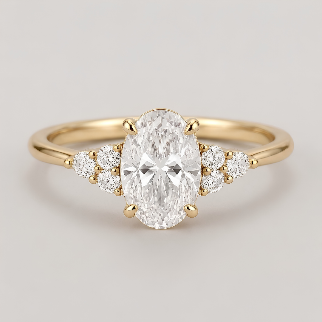 1.11 Ct. Oval Cut Lab Grown Diamond Solitaire With Accent Ring (VS-EF)