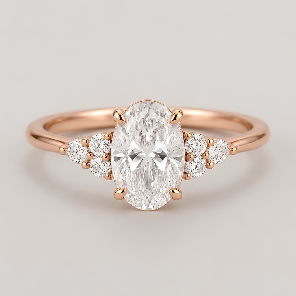 1.11 Ct. Oval Cut Lab Grown Diamond Solitaire With Accent Ring (VS-EF)