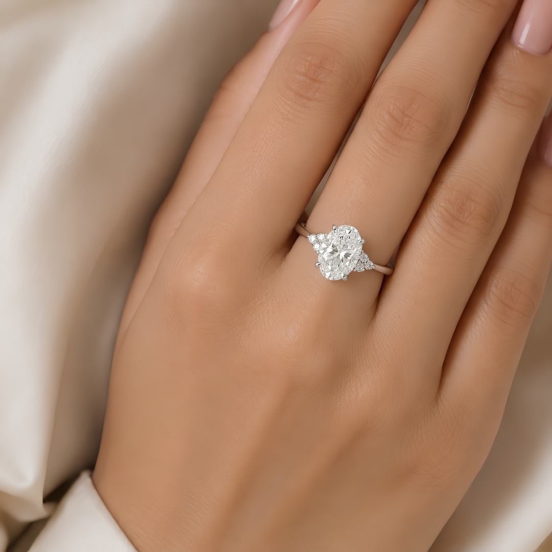1.11 Ct. Oval Cut Lab Grown Diamond Solitaire With Accent Ring (VS-EF)