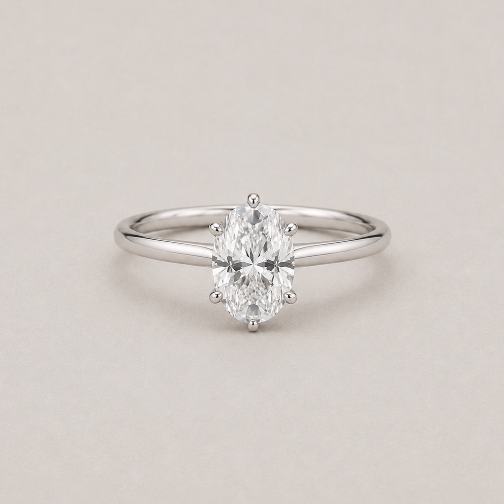 1 Ct. Lab Grown Diamond 6 Prong Solitaire Ring Oval Cut (VS-EF)