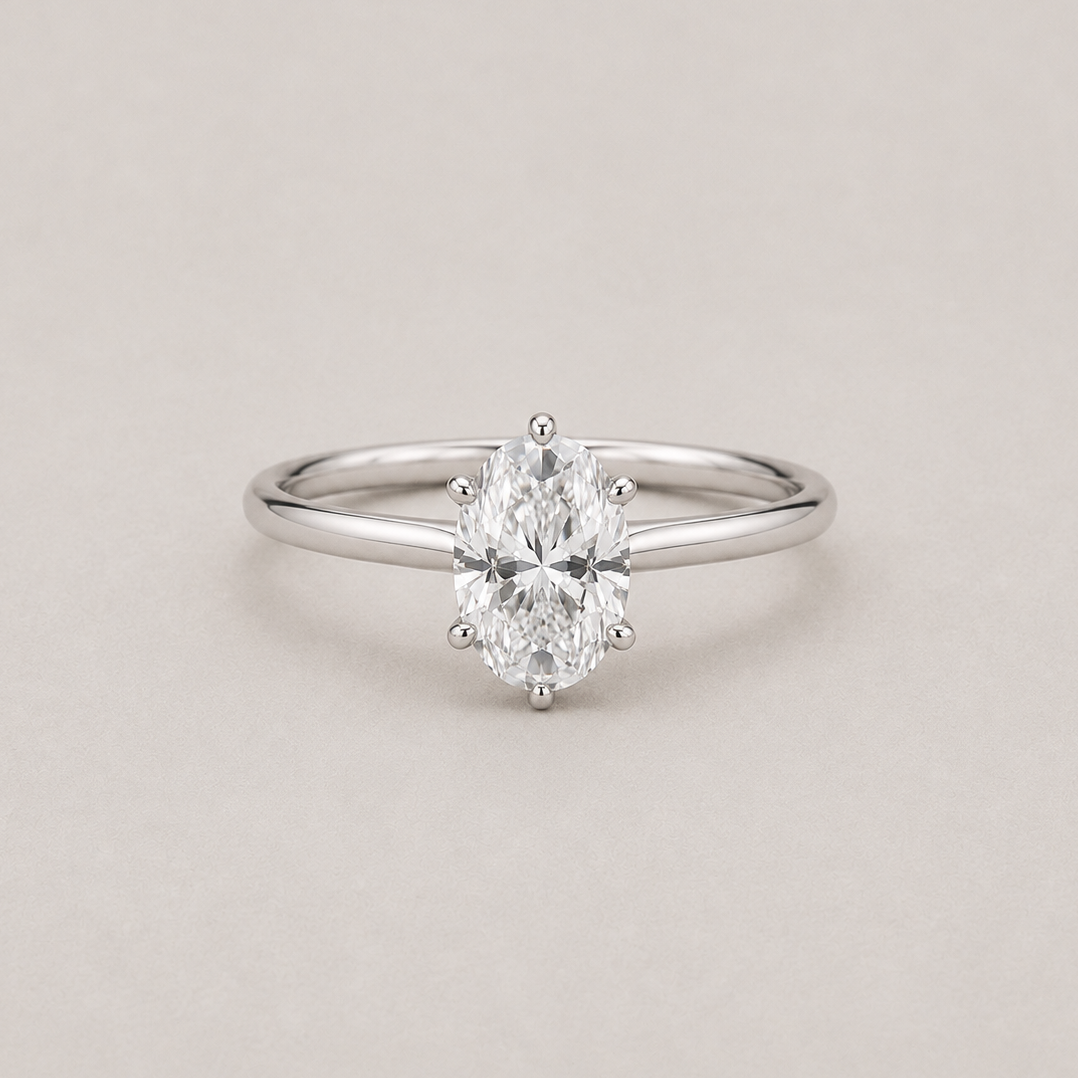 1 Ct. Lab Grown Diamond 6 Prong Solitaire Ring Oval Cut (VS-EF)
