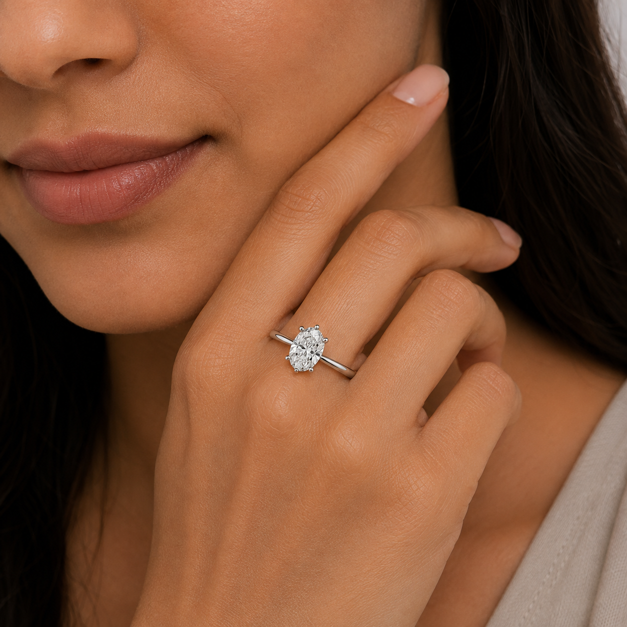 1 Ct. Lab Grown Diamond 6 Prong Solitaire Ring Oval Cut (VS-EF)