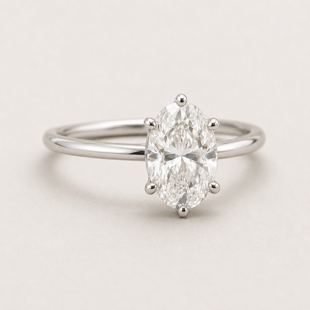 1 Ct. Lab Grown Diamond 6 Prong Solitaire Ring Oval Cut (VS-EF)