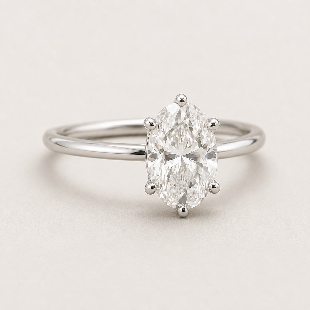 1 Ct. Lab Grown Diamond 6 Prong Solitaire Ring Oval Cut (VS-EF)