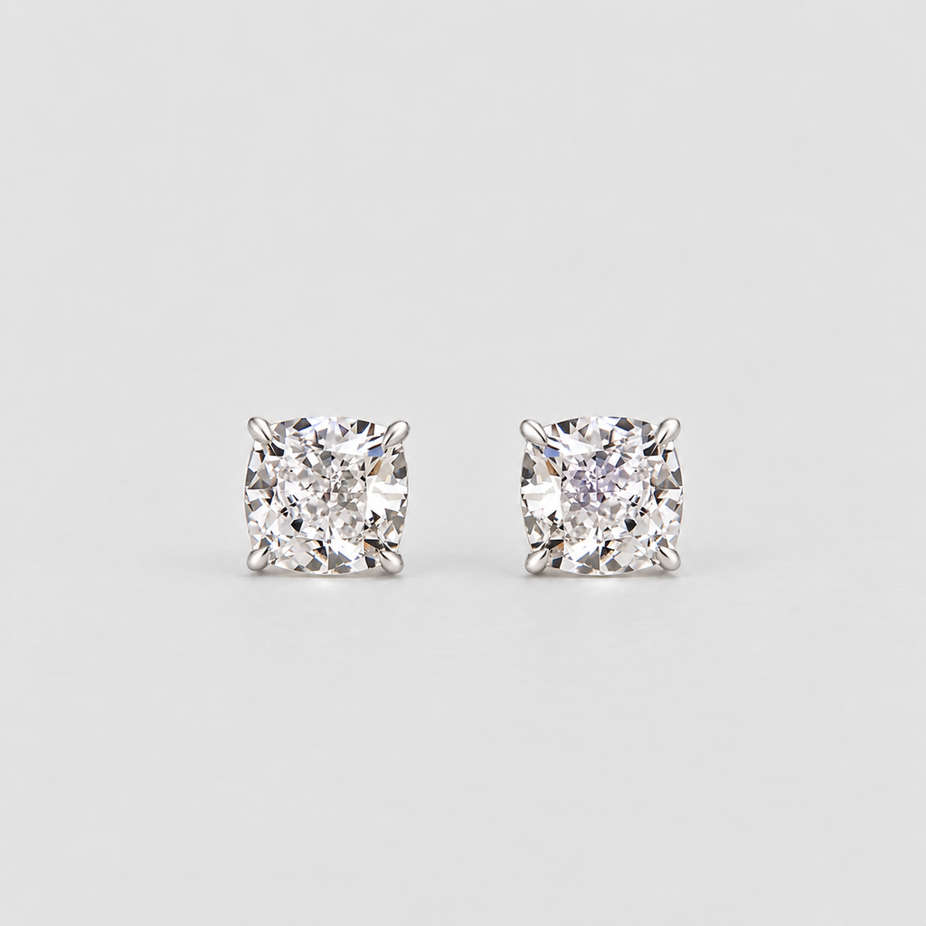4 Ct. Lab Grown Diamond Cushion Cut Stud Earrings (VS-EF)