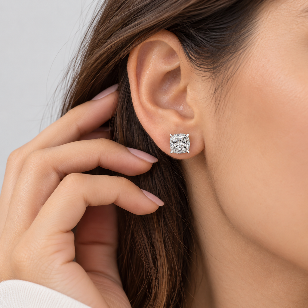 4 Ct. Lab Grown Diamond Cushion Cut Stud Earrings (VS-EF)