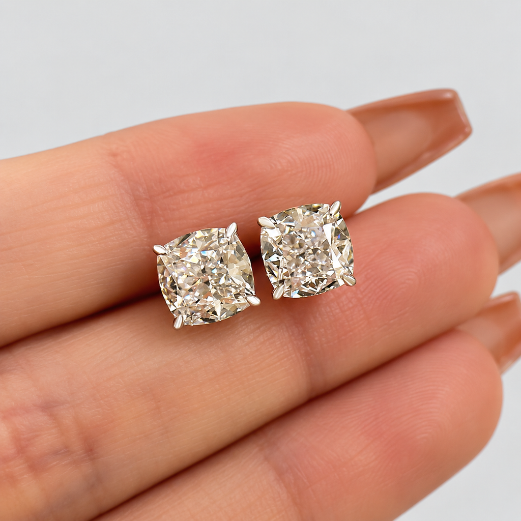 4 Ct. Lab Grown Diamond Cushion Cut Stud Earrings (VS-EF)