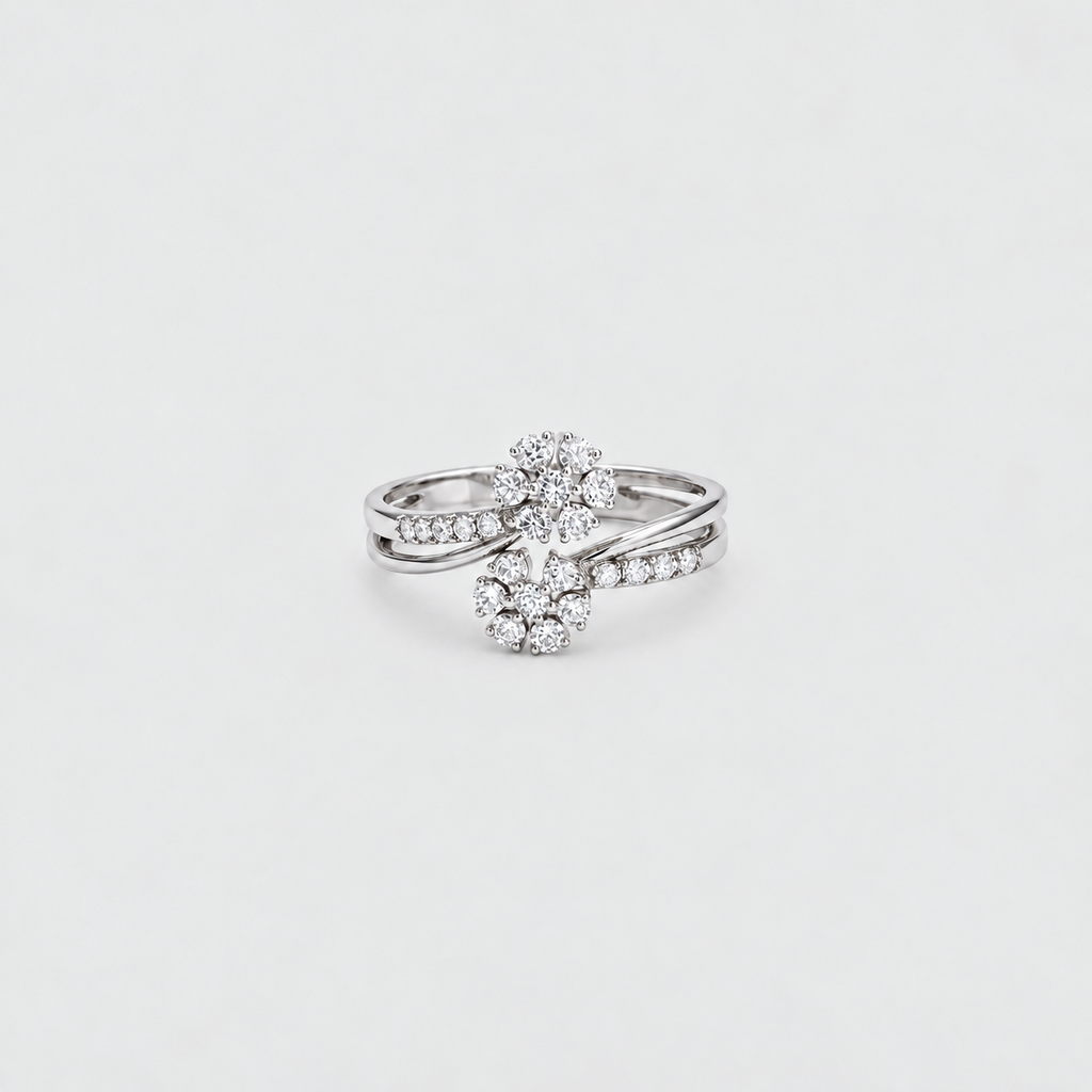 Women's diamond cluster ring set in white gold